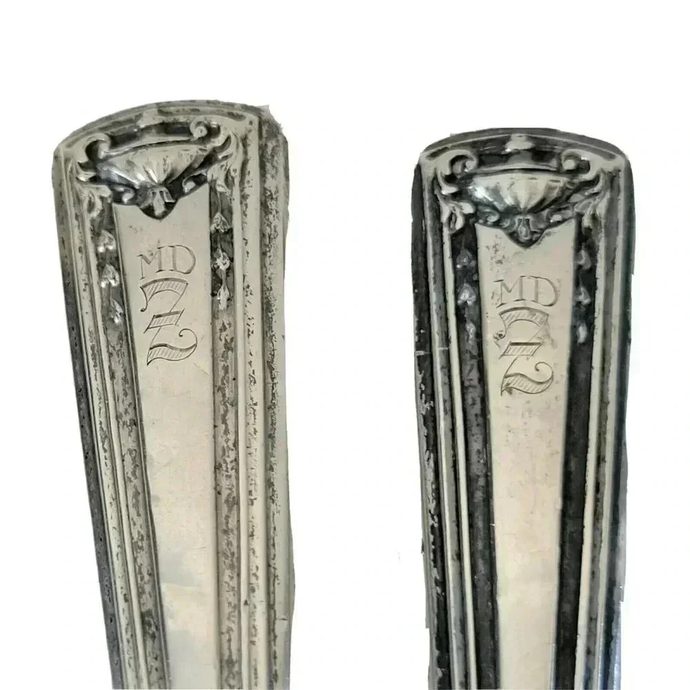Antique Vanity Set Sterling Silver Handles Boot Hook Nail File Engraved 3 1/4